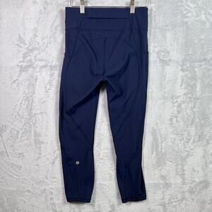 Lululemon Time To Sweat Leggings Size 9 Blue Navy Cropped Workout Athletic
